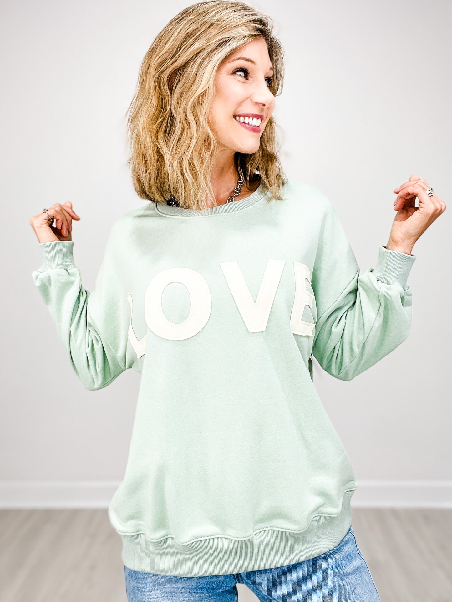 OVERSIZED Long Sleeve Love Patch French Terry Sweatshirt