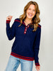Wide Collared Cable Knit Polo Sweater Top