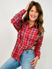 Long Sleeve Button Down Collared Plaid Top