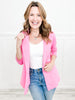 Magic 3/4 Length Ruching Sleeve Blazer in Dark Pink