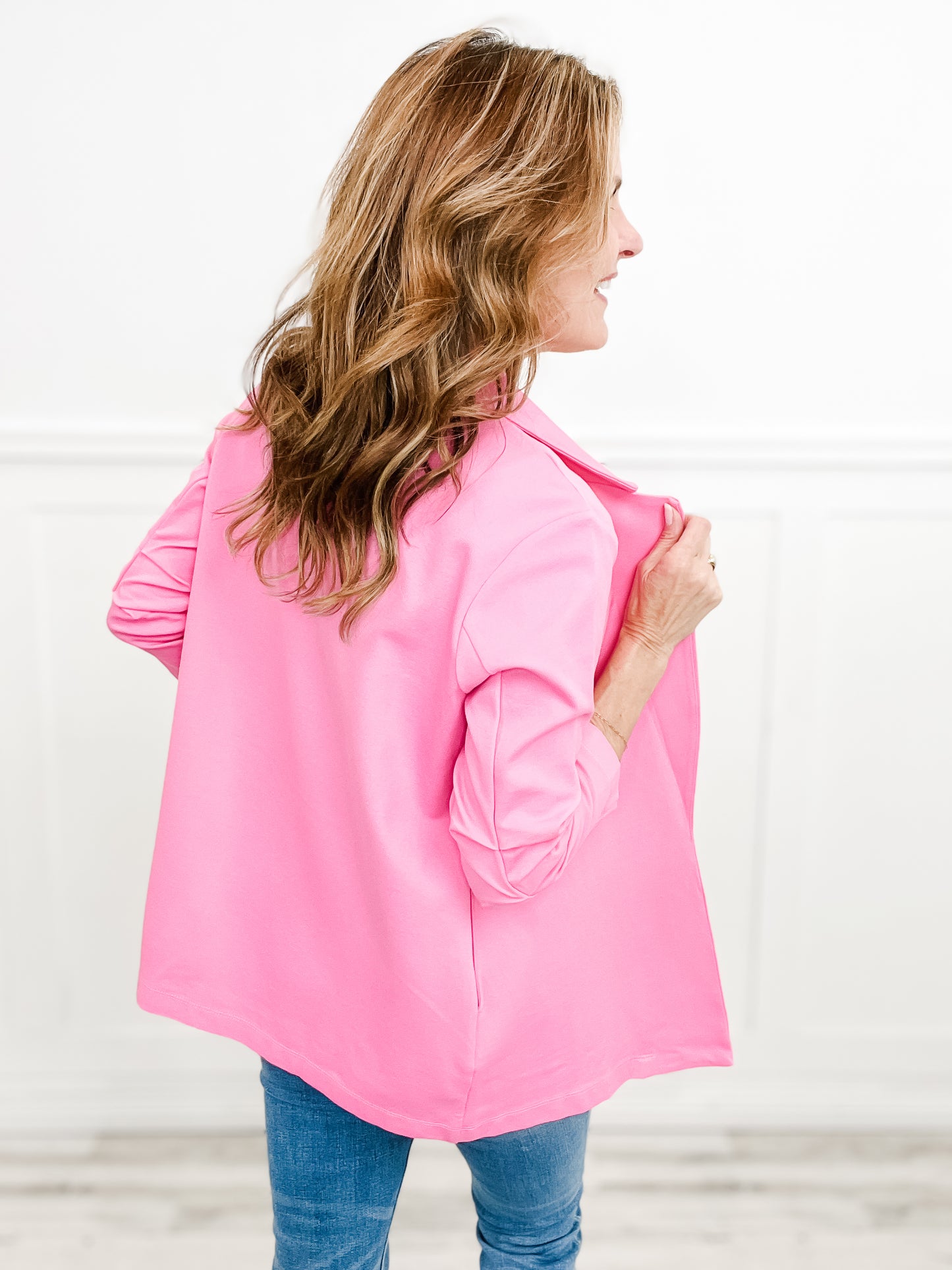 Magic 3/4 Length Ruching Sleeve Blazer in Dark Pink