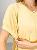 Garment Wash V-Neck Elastic Sleeve Top