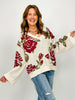 V-Neck Long Sleeve Sweater with Floral Pattern