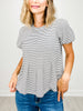 Short Sleeve Pleat Detail Striped Knit Top