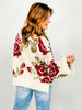 V-Neck Long Sleeve Sweater with Floral Pattern