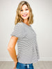 Short Sleeve Pleat Detail Striped Knit Top