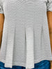 Short Sleeve Pleat Detail Striped Knit Top