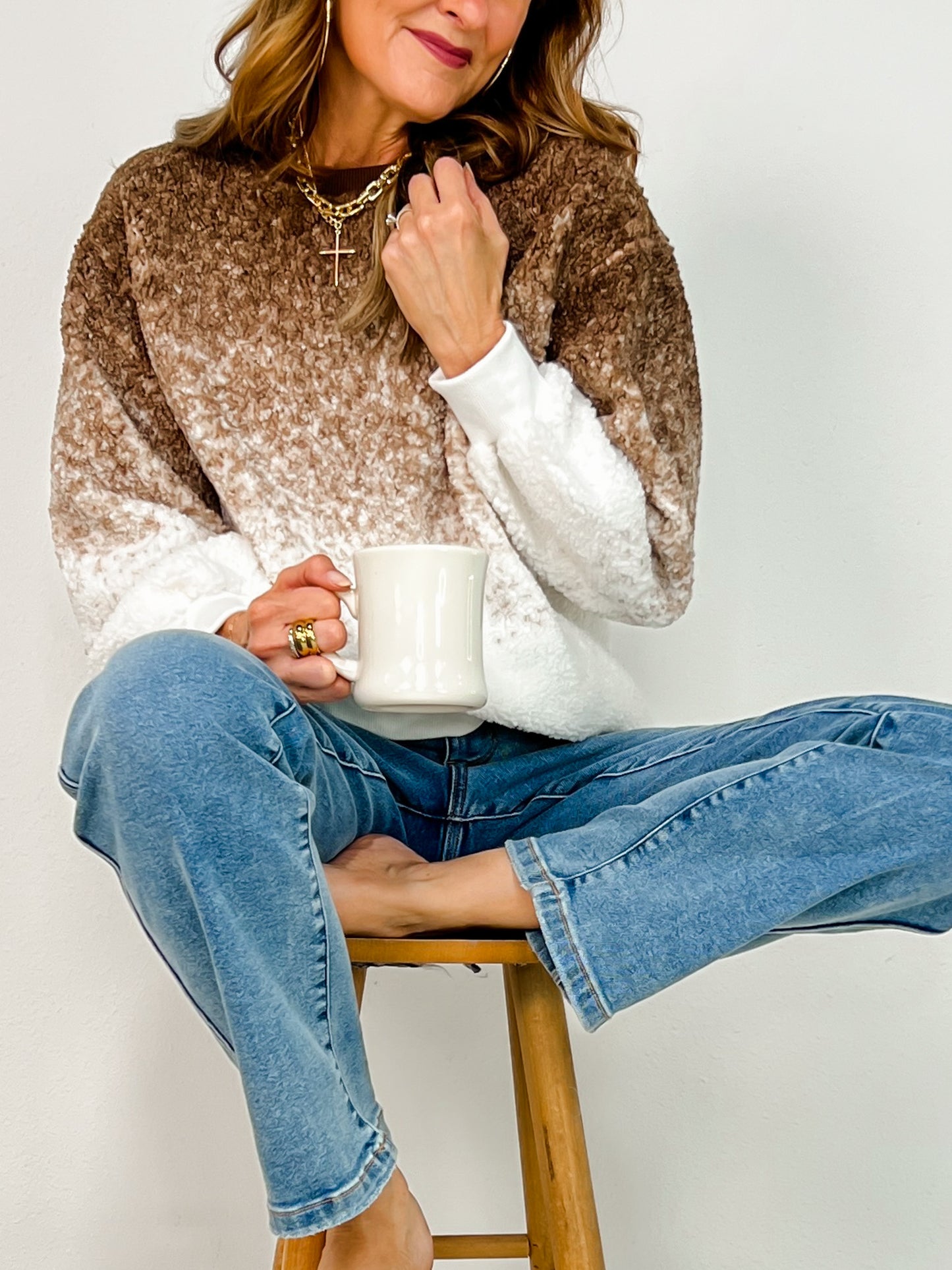 Long Sleeve Fleece Ombre Oversized Knit Top