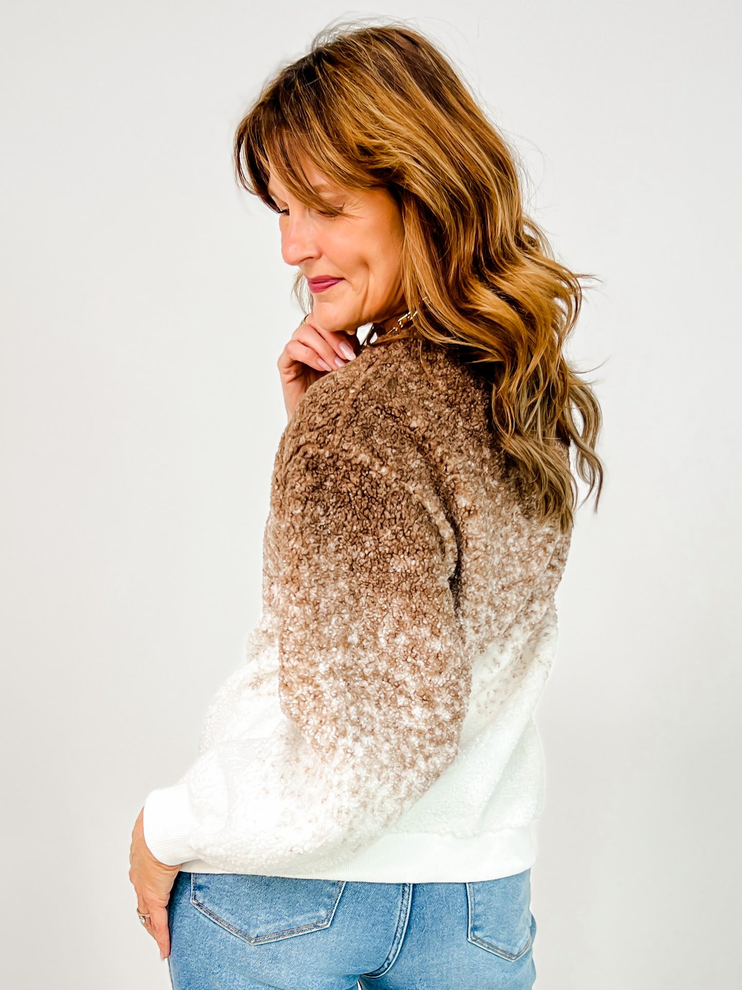 Long Sleeve Fleece Ombre Oversized Knit Top