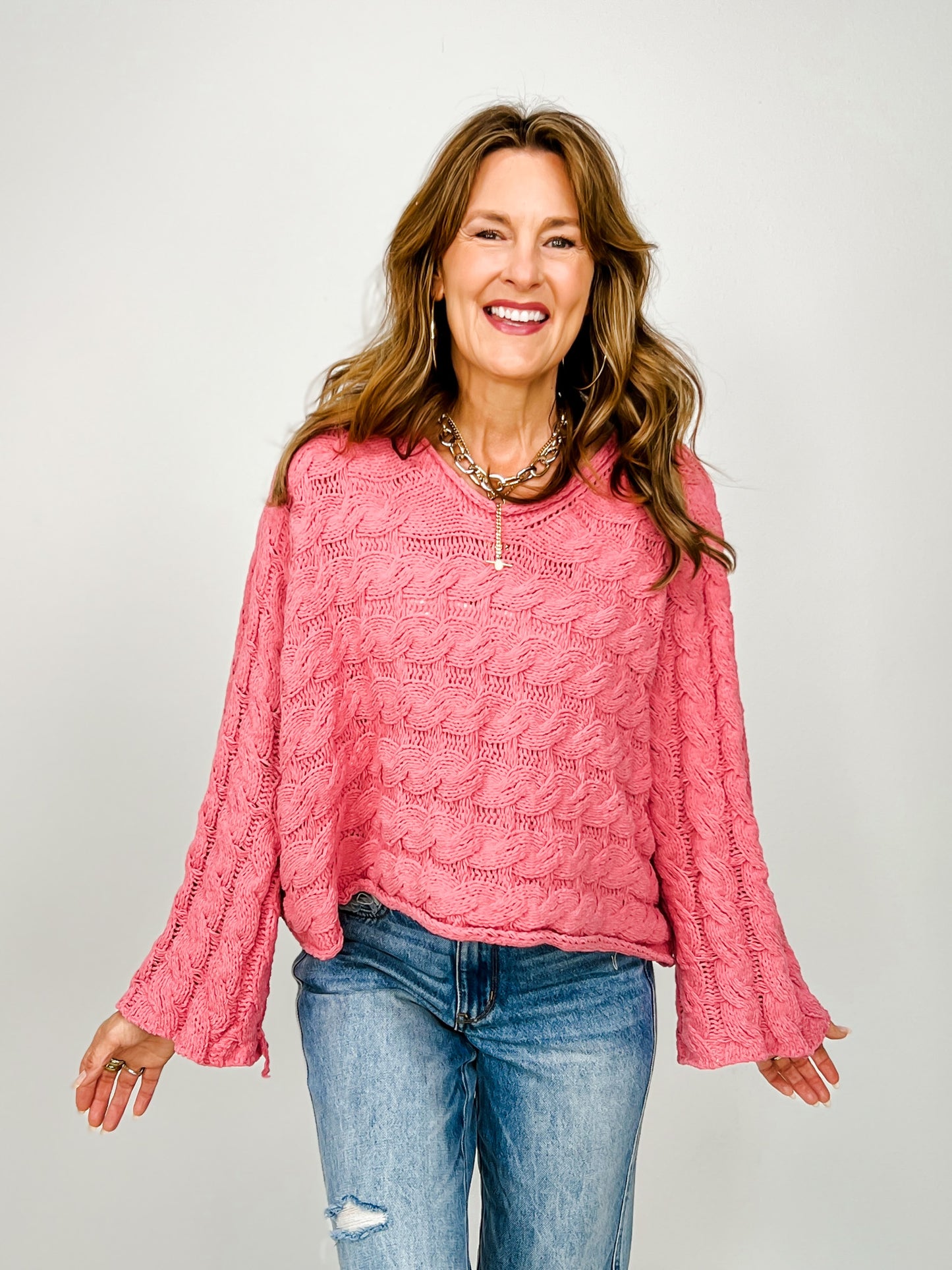 Chenille Round Neck Semi-Cropped Sweater