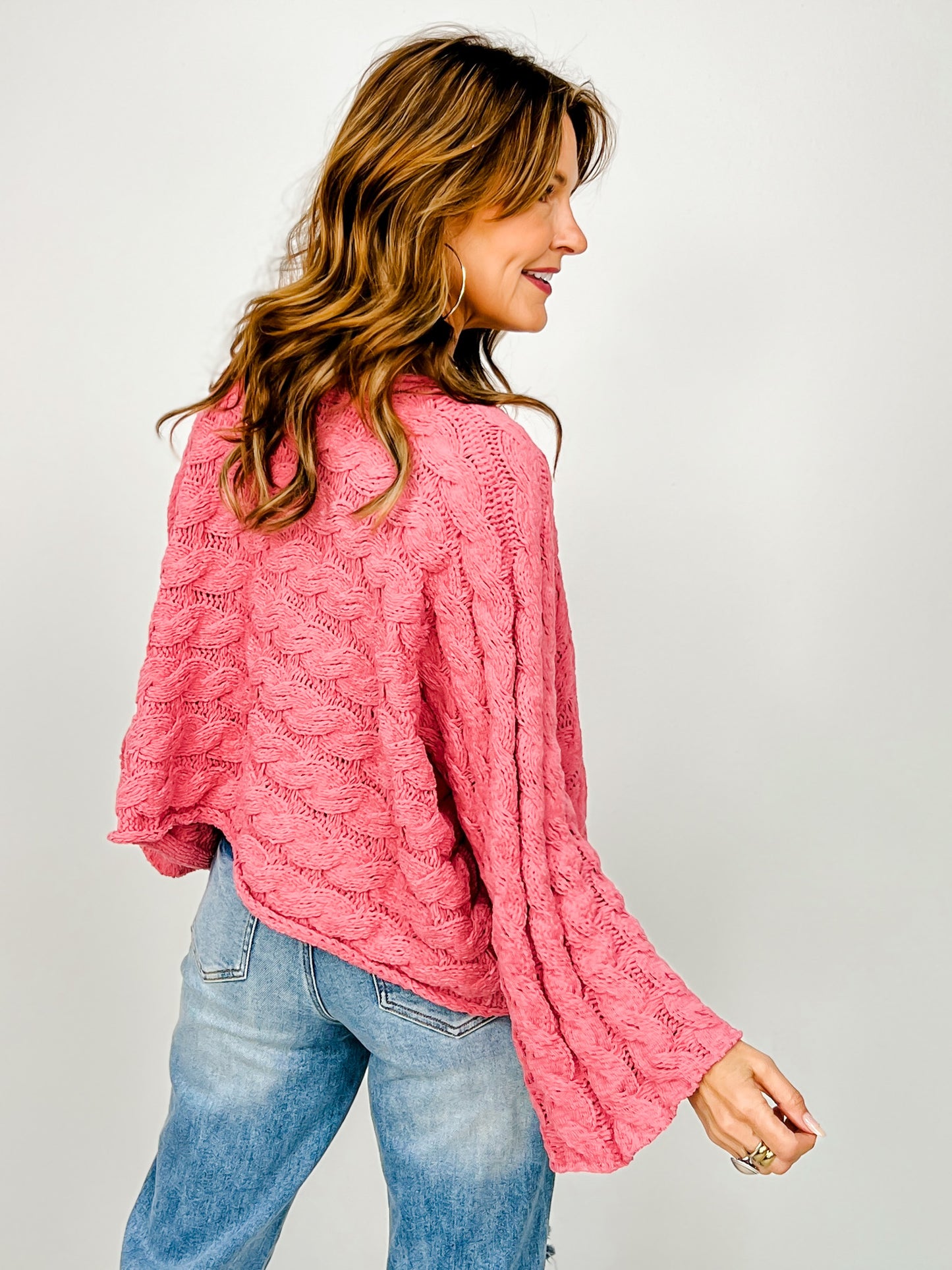 Chenille Round Neck Semi-Cropped Sweater