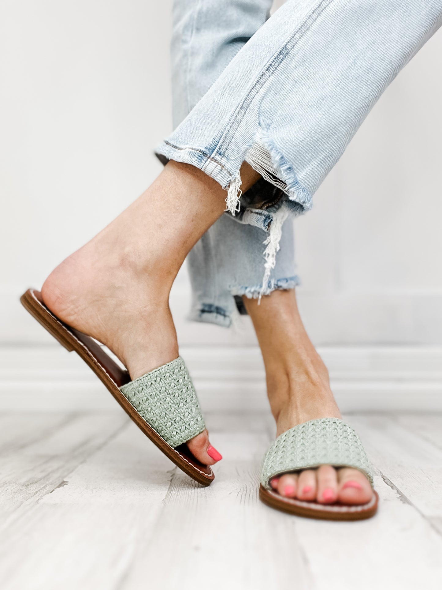 MIA Vix Slip-On Sandals in Sage Crochet