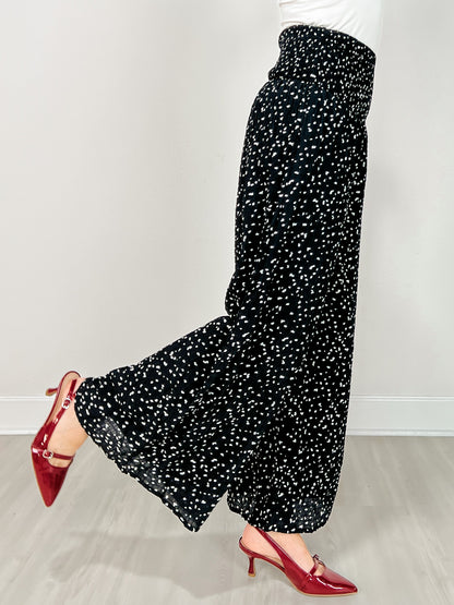 Smocked High Waist Spotted Knit Pants
