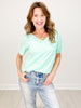 Short Sleeve Relaxed Fit V-Neck Top in MINT