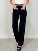 Contrast Piping High Waisted Elastic Waist Band Pants