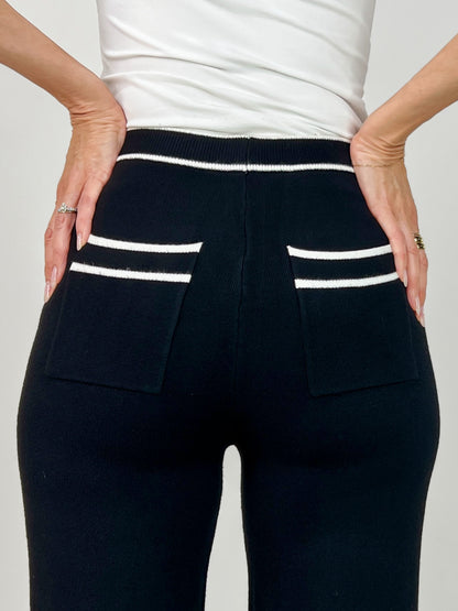 Contrast Piping High Waisted Elastic Waist Band Pants