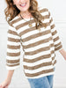 3/4 Length Sleeves Striped Top with Round Hem