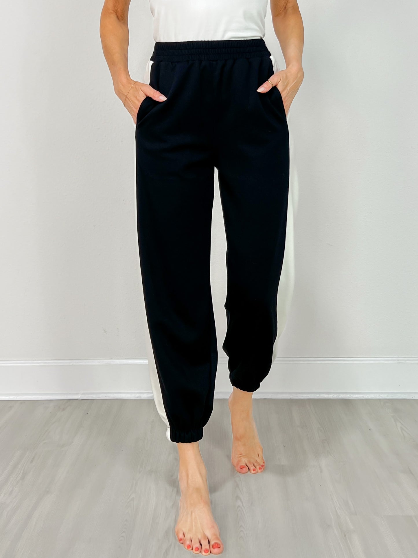 High Waist Racer Stripe Detail Elastic Waist Pants