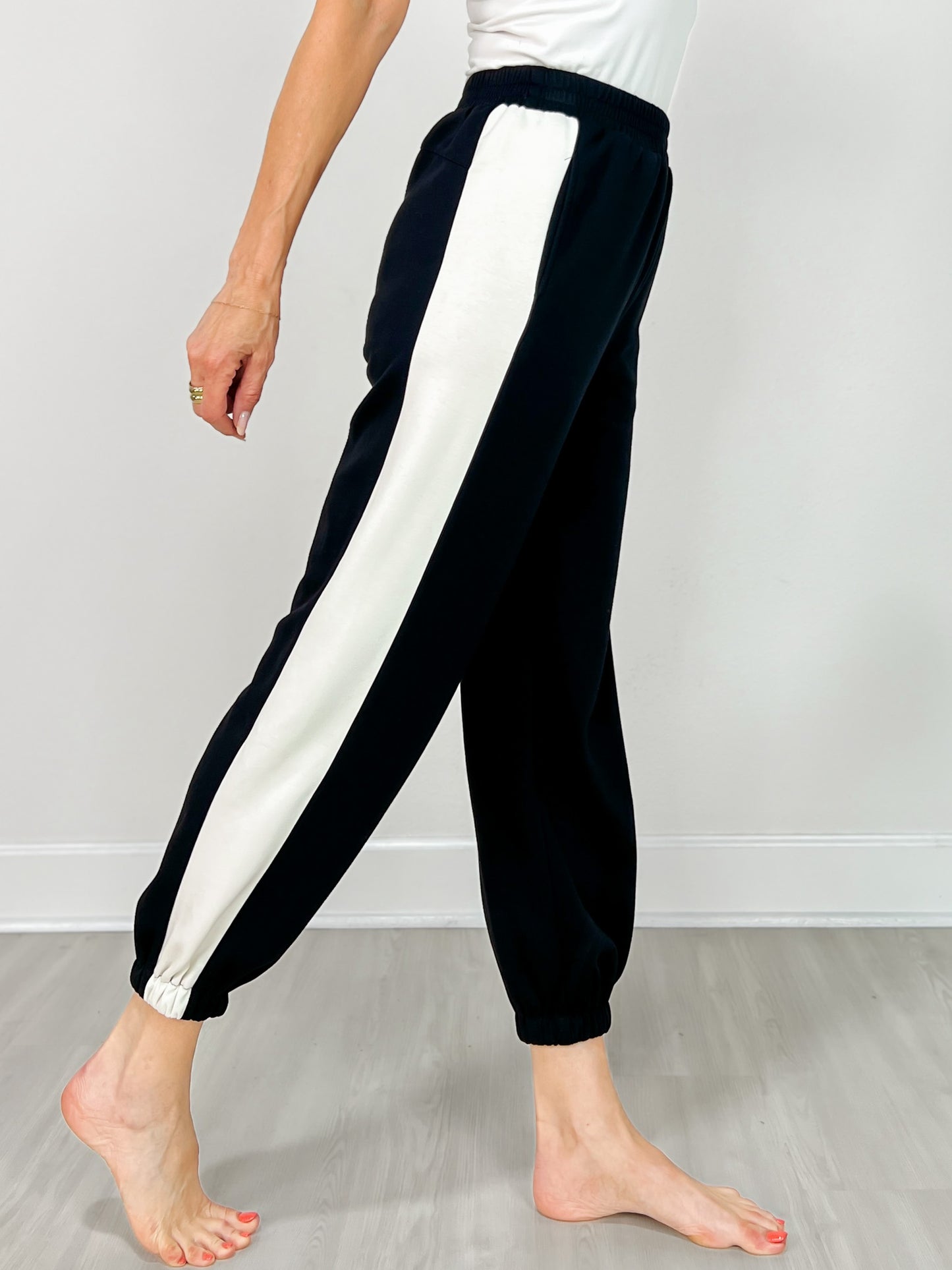 High Waist Racer Stripe Detail Elastic Waist Pants