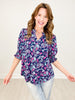 Mandarin Collar Top with Elbow Length Smocked Sleeves