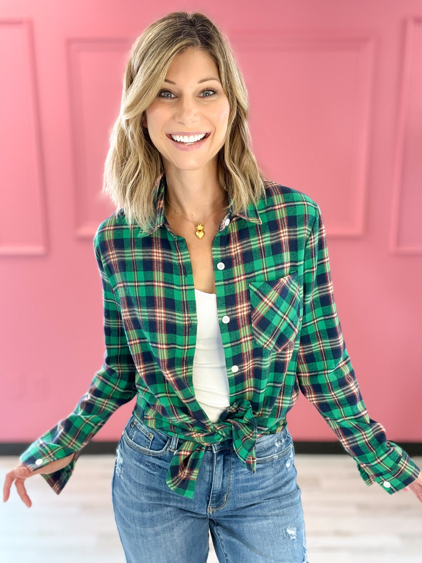 As If Button Down Collared Long Sleeve Flannel Top