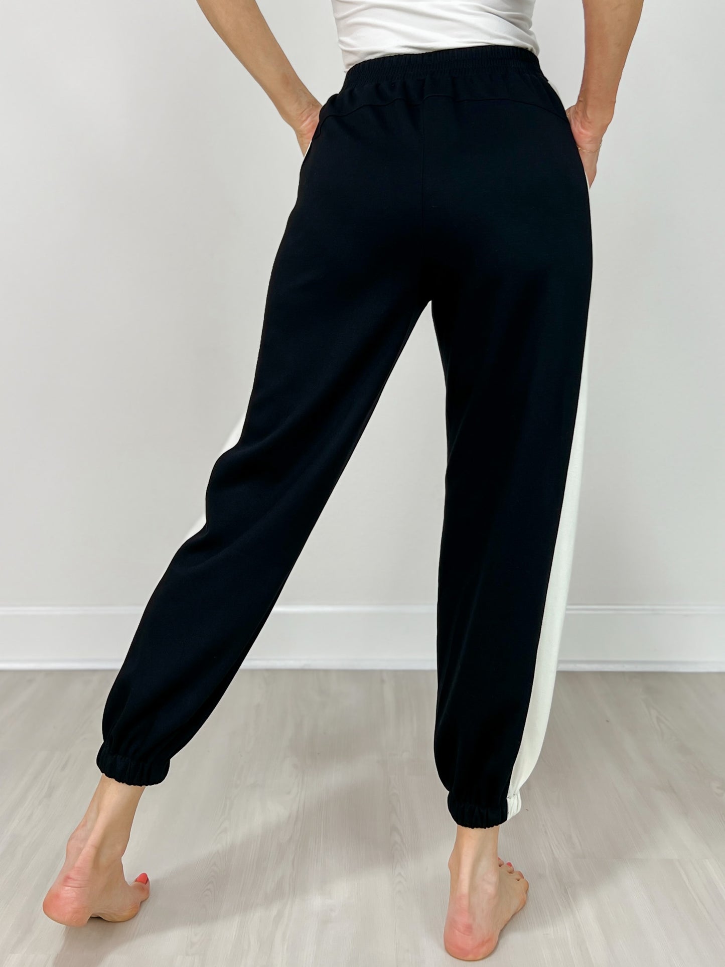 High Waist Racer Stripe Detail Elastic Waist Pants