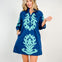 3/4 Sleeve Baroque Floral Applique Mini Shift Dress
