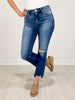 RISEN SASSY Mid-Rise Frayed Step Hem Ankle Straight Jeans