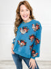 Queen of Sparkles Dark Teal Beaded Turkeys All Over Sweatshirt