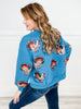 Queen of Sparkles Dark Teal Beaded Turkeys All Over Sweatshirt