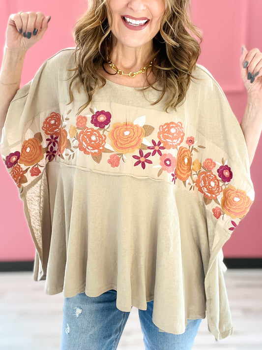 It's Not Rocket Science Embroidered Knit Poncho Top