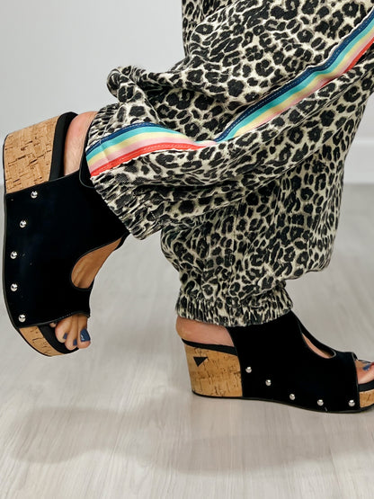 Relaxed Fit Leopard Pants with Side Tape Detail