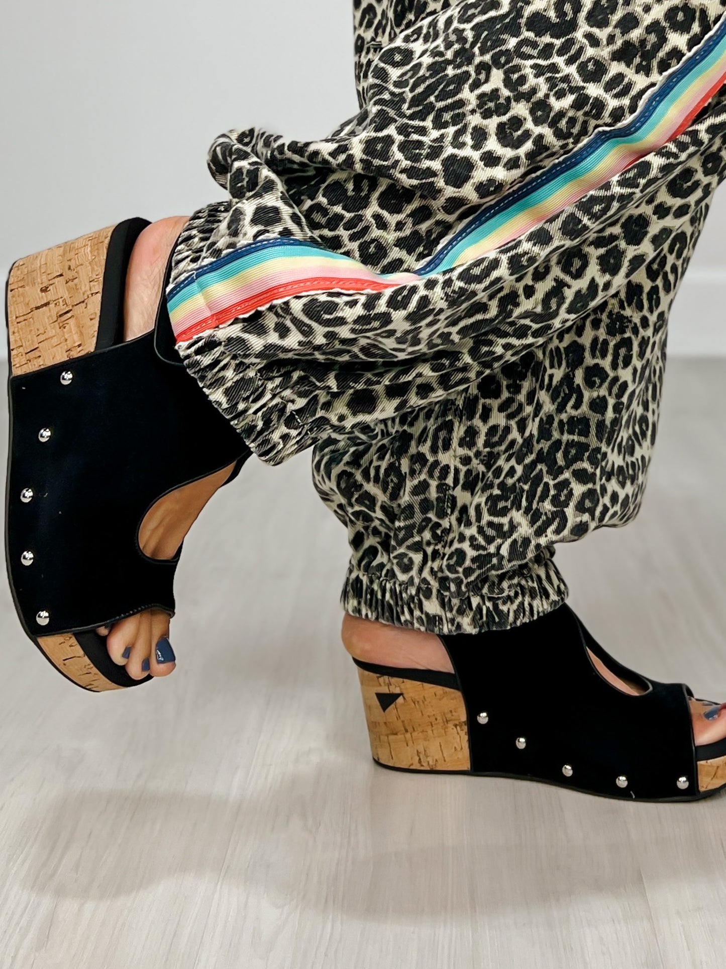 Relaxed Fit Leopard Pants with Side Tape Detail