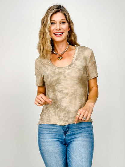 Jersey Print Vintage Wash Round Neck Short Sleeve Top