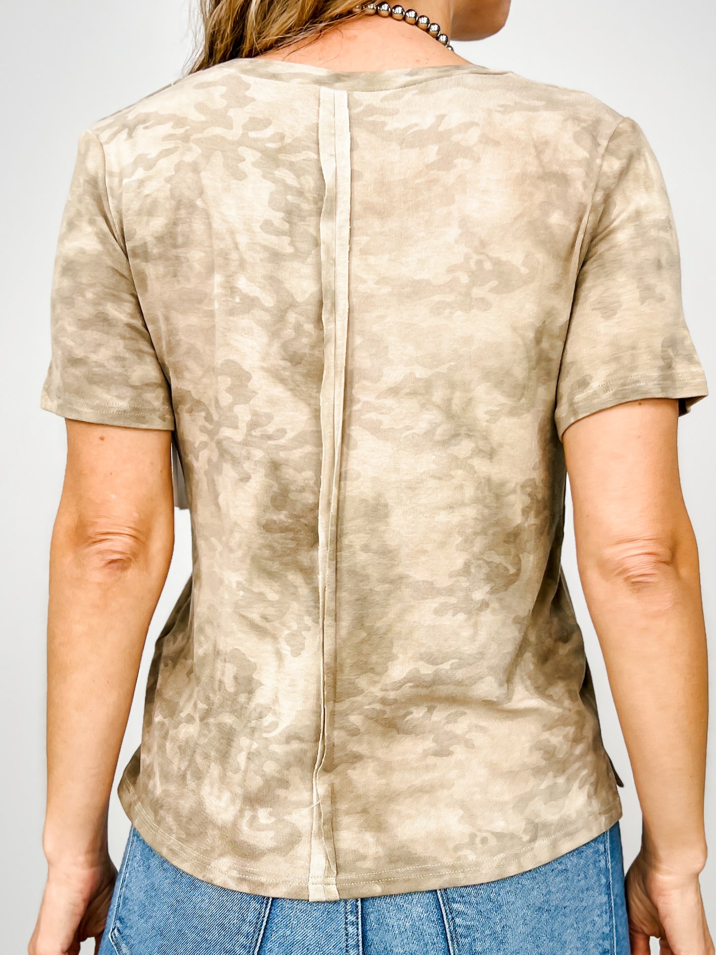 Jersey Print Vintage Wash Round Neck Short Sleeve Top