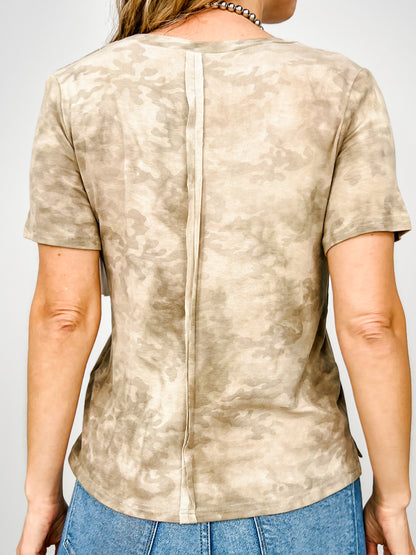 Jersey Print Vintage Wash Round Neck Short Sleeve Top
