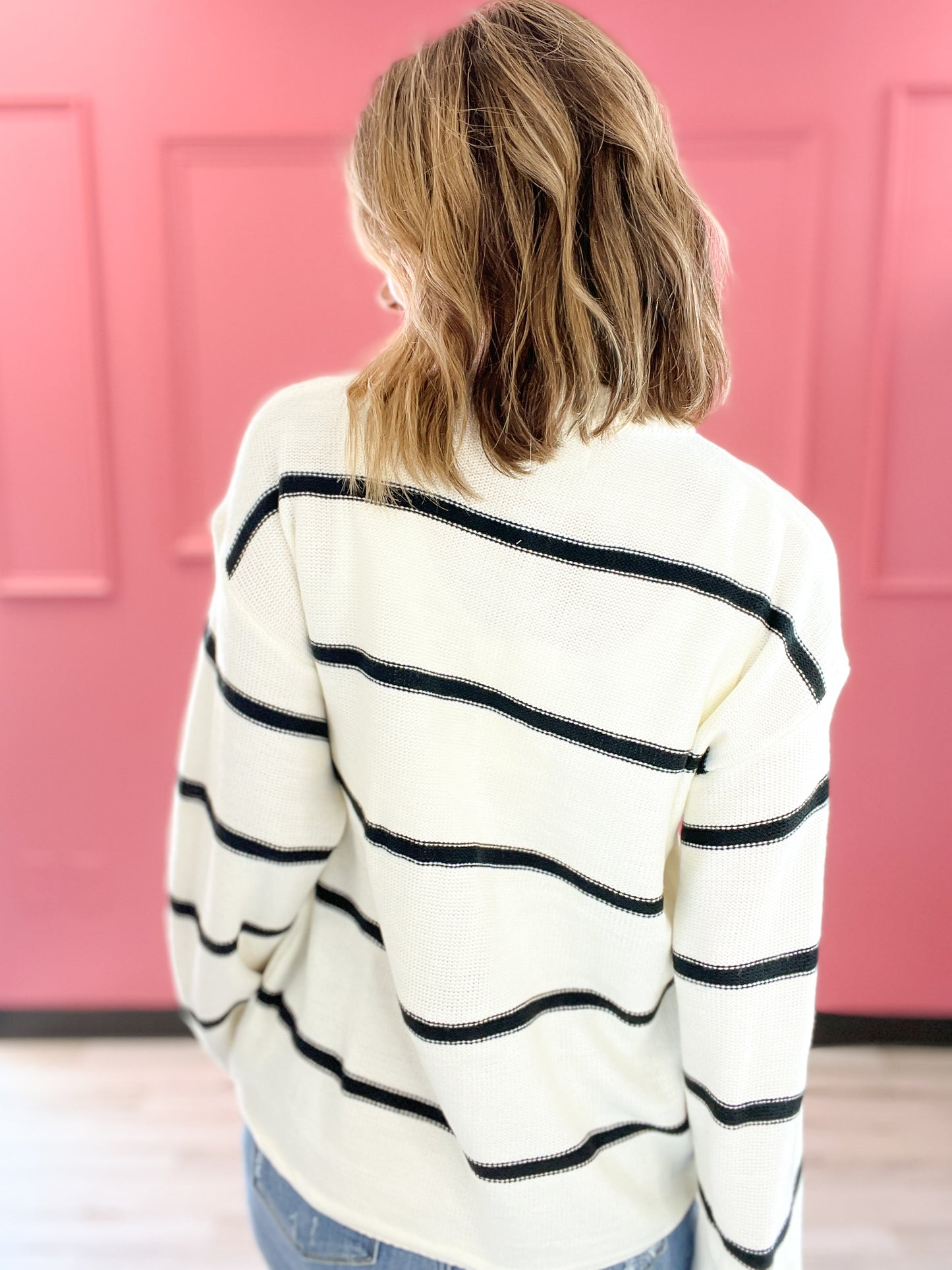 Put Up Your Dukes Mock Neck Long Sleeve Striped Sweater Top