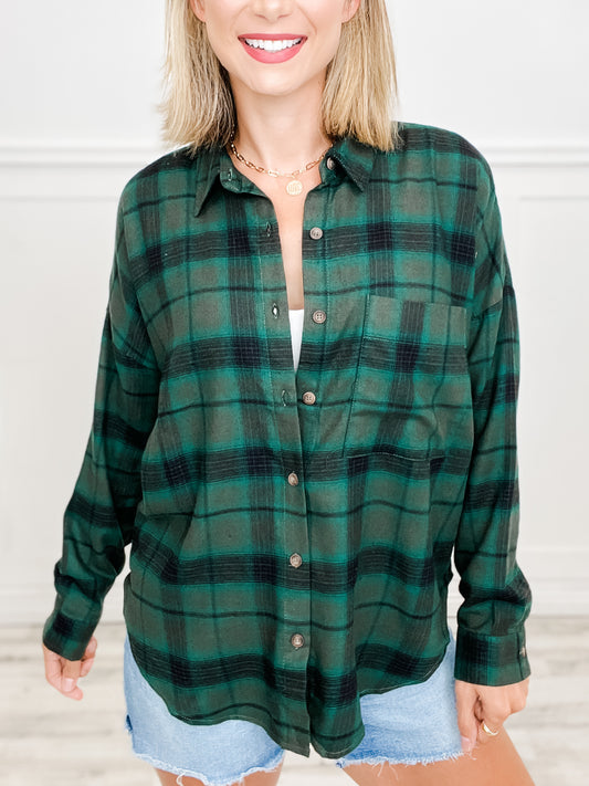 Collared Button Down Long Sleeve Plaid Top