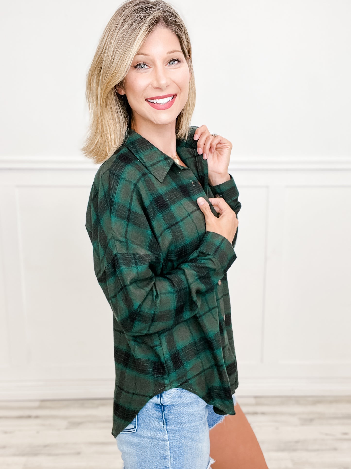 Collared Button Down Long Sleeve Plaid Top