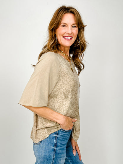 Short Sleeve Leopard Print Dolman Top