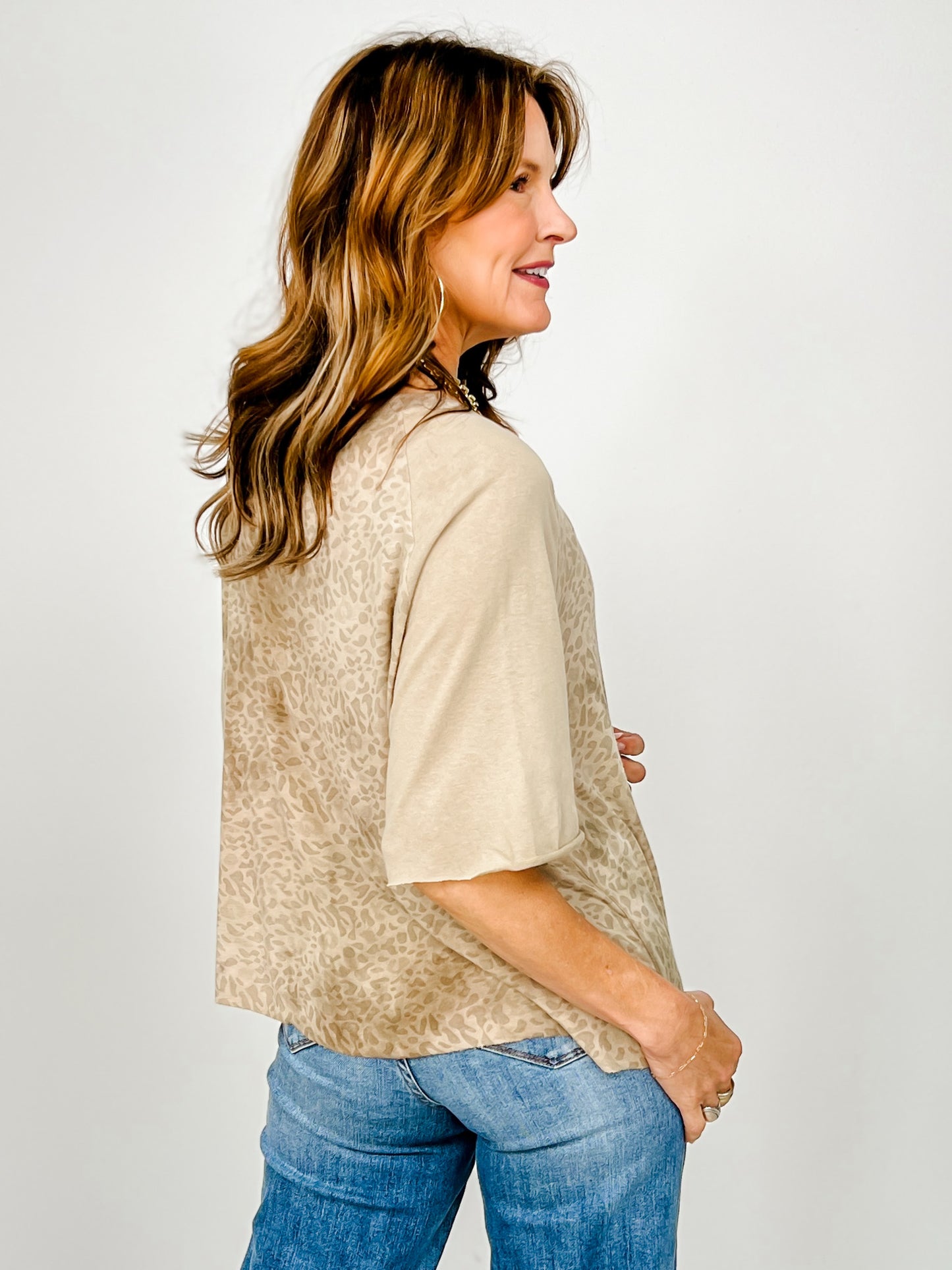 Short Sleeve Leopard Print Dolman Top