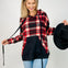 Plaid Knit Hooded Top with Kangaroo Pouch