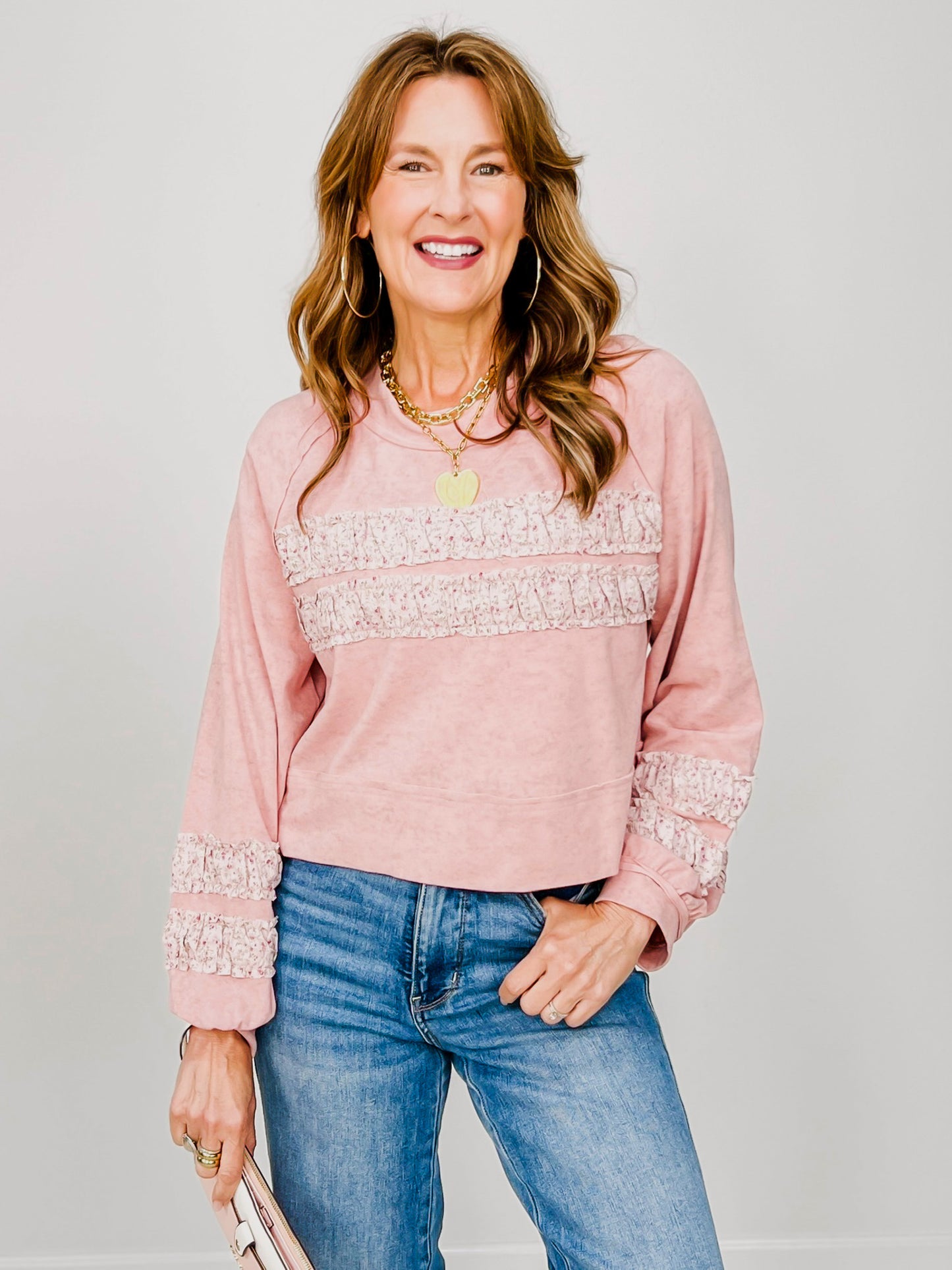 Vintage Wash Round Neck Balloon Sleeve Top