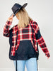 Plaid Knit Hooded Top with Kangaroo Pouch