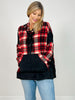 Plaid Knit Hooded Top with Kangaroo Pouch