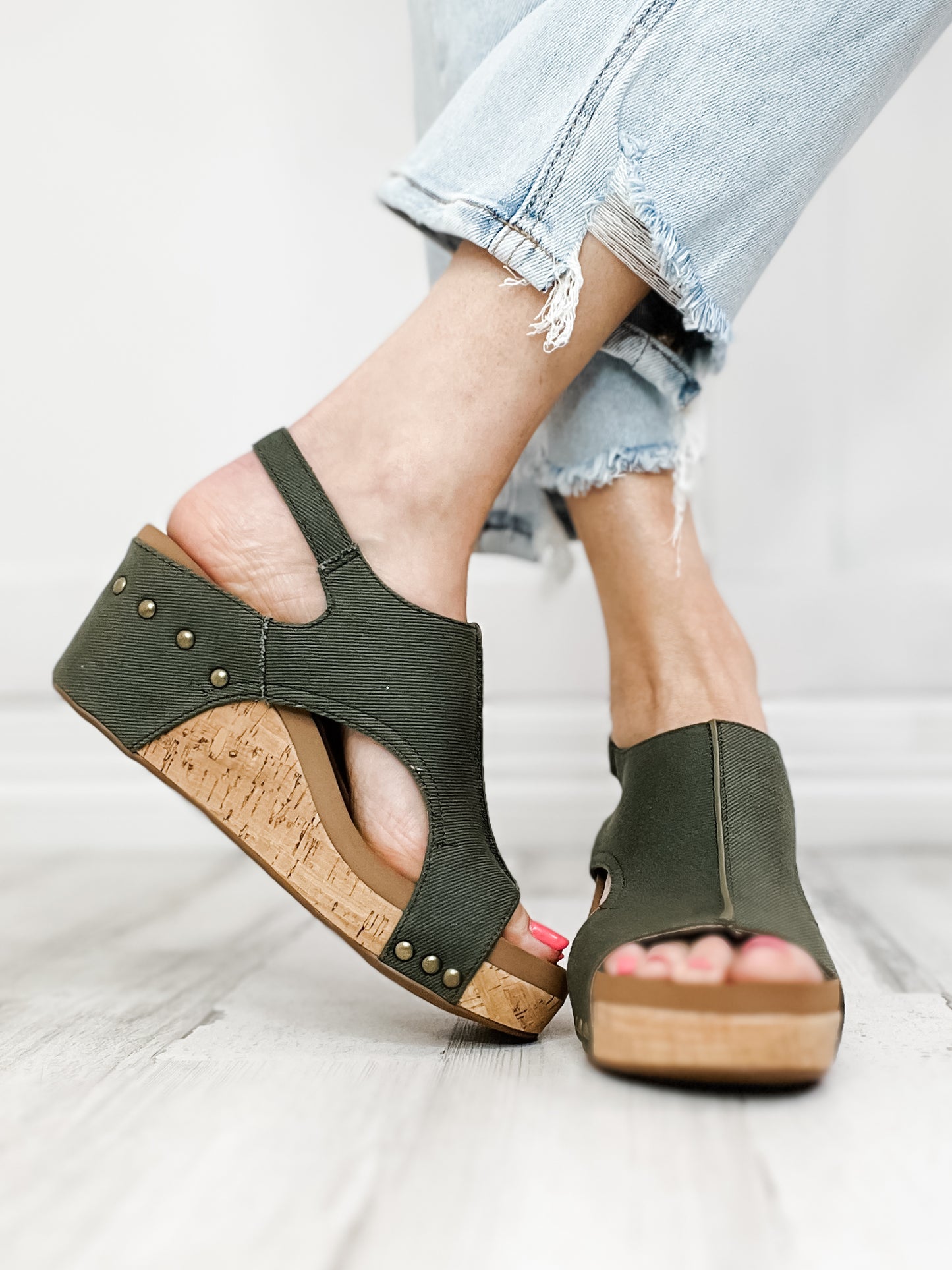 Corkys Carley Khaki Canvas Wedge Shoe