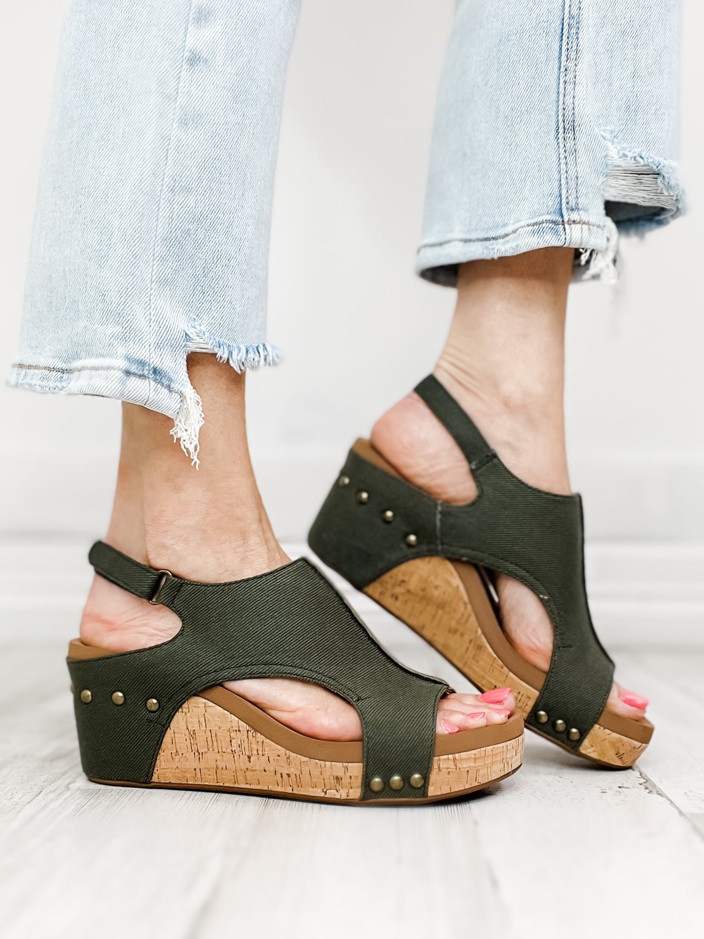 Corkys Carley Khaki Canvas Wedge Shoe