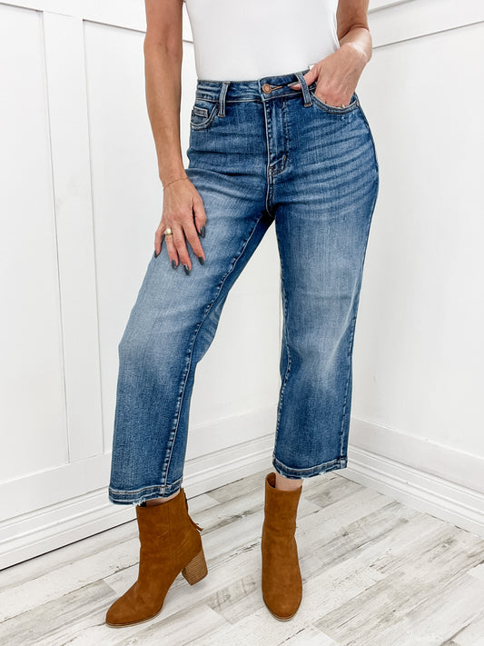 The Maeve High Waisted Judy Blue Vintage Wash Crop Wide Leg Jean