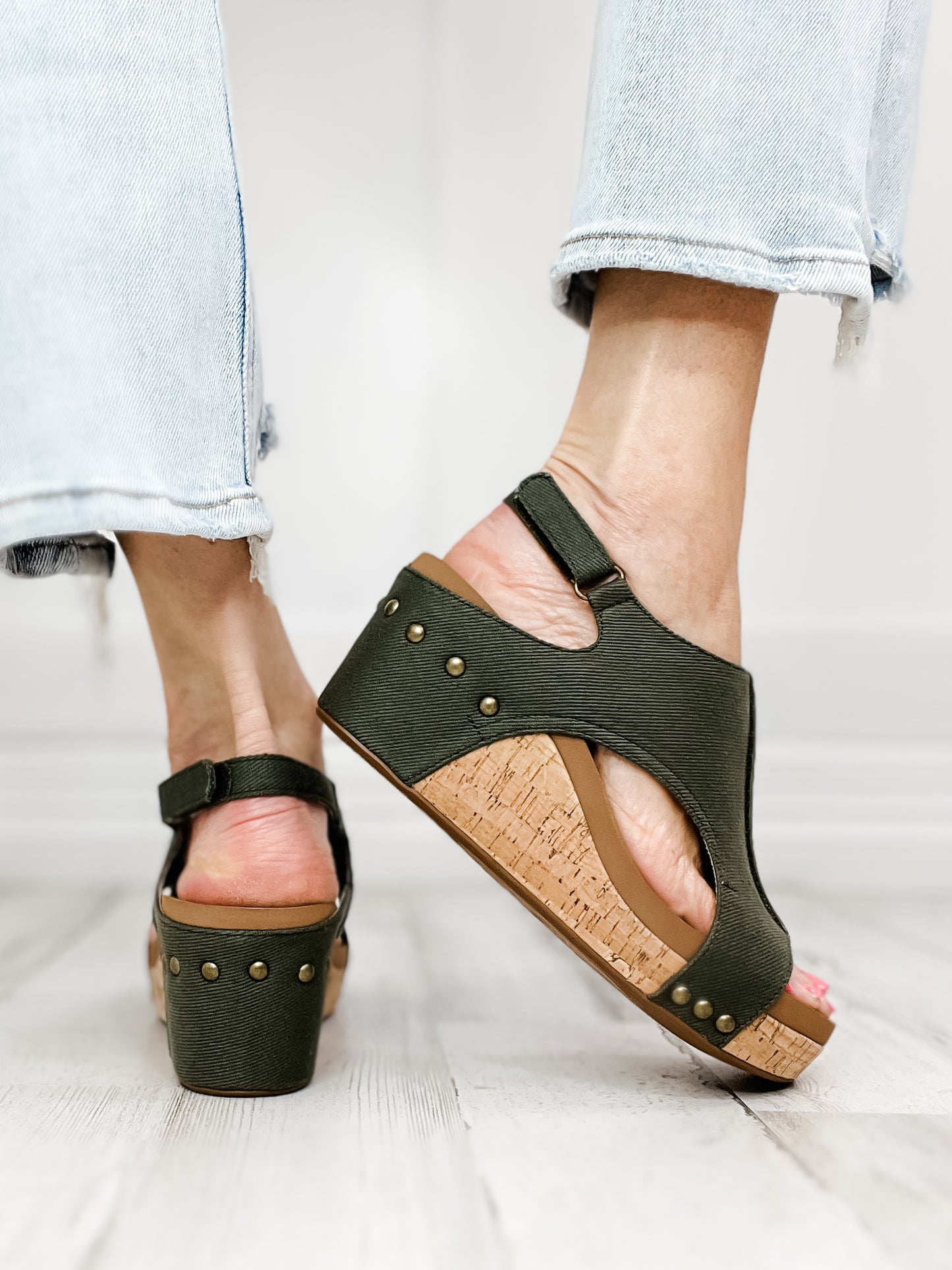 Corkys Carley Khaki Canvas Wedge Shoe