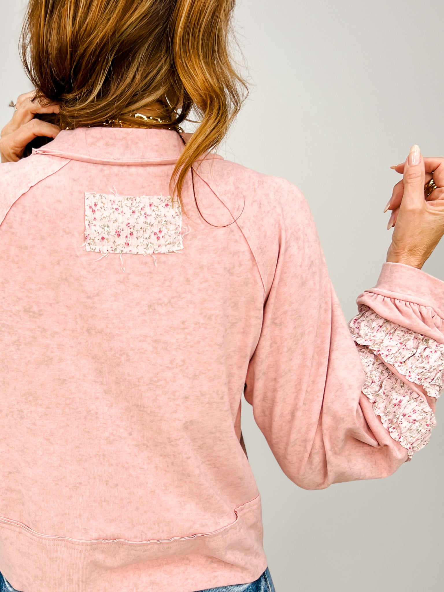Vintage Wash Round Neck Balloon Sleeve Top